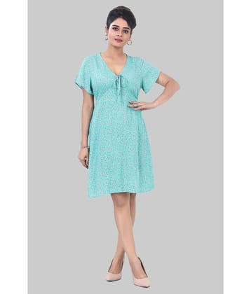 JVNINE Rayon Printed Above Knee Women's Fit & Flare Dress - Turquoise ( Pack of 1 ) - None