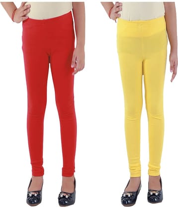 Kids Cave Pack of 2 Girls Cotton Blend Leggings ( Red )