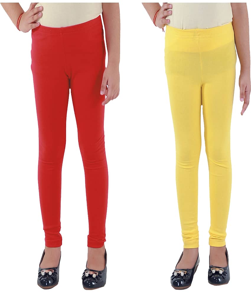 Kids Cave Pack of 2 Girls Cotton Blend Leggings ( Red )
