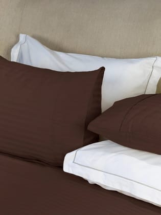 Simple Living - 210TC Satin Stripe Bedsheet Set(Coffee)-KING / COFFEE