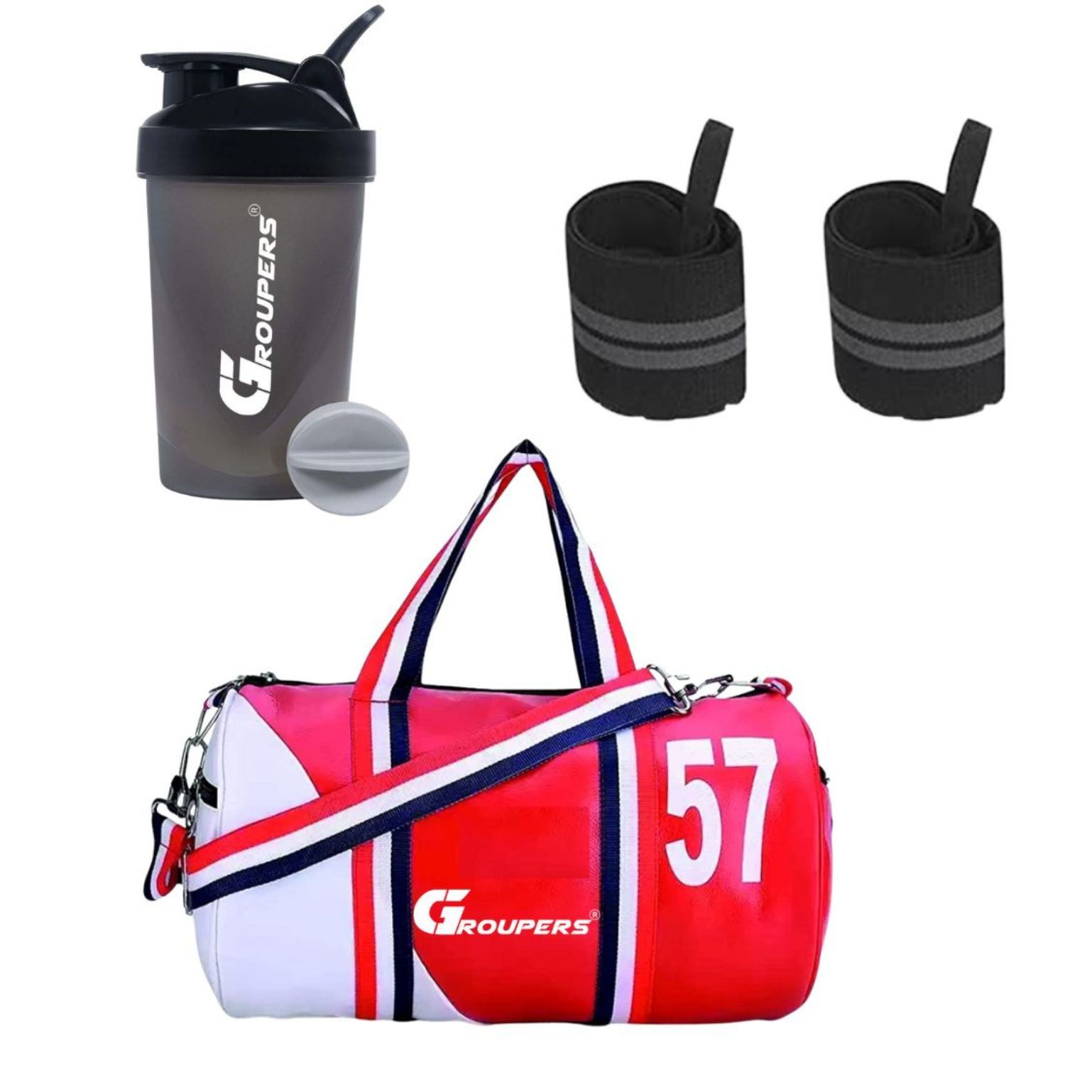 GROUPERS Duffle PU Leather Bag with Wrist BandlGym Bags(5N-LIAS-WB-57-RDWHT)