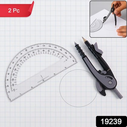 2-Piece Geometry Protractor Set with Lock and Transparent Protractor