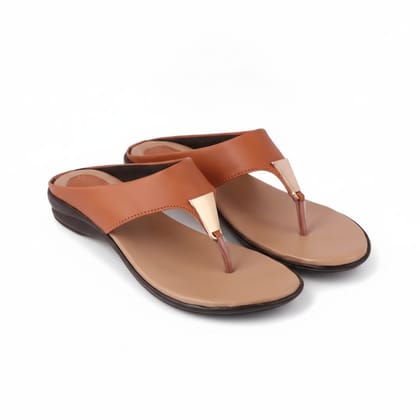 Women's Tan Brown T-Strap Flat Sandals