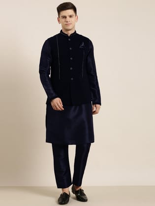 Navy Blue jacket Kurta Set-Made To Measure / Pajama set
