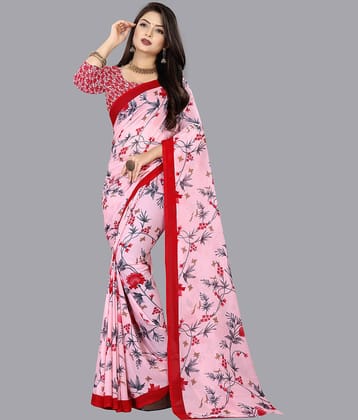 ANAND SAREES Georgette Printed Saree With Unstitched Blouse Piece ( Pink )