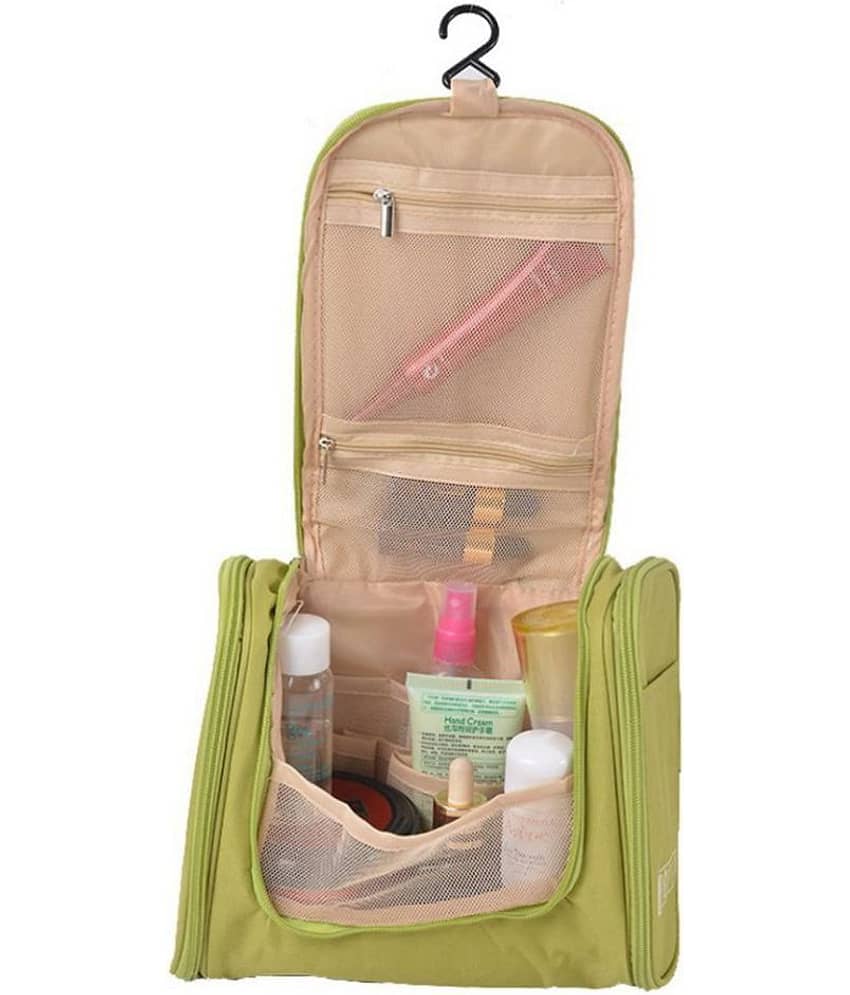 House Of Quirk Green Polyester Hanging Travel Toiletry Bag Cosmetic Kit