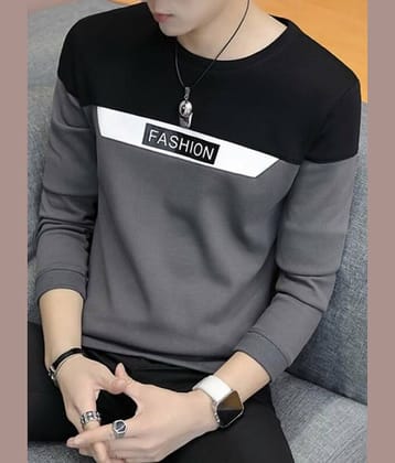 TAZO Cotton Blend Regular Fit Colorblock Full Sleeves Men's Round T-Shirt - Grey ( Pack of 1 )