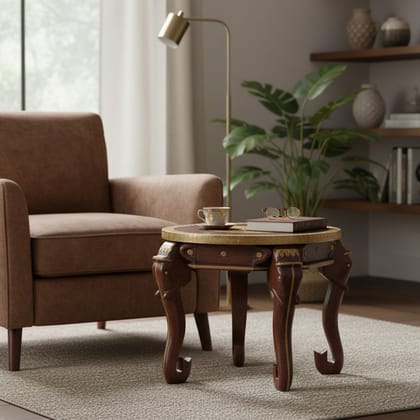 BAANMATA INTERNATIONAL Handicraft Drawing-Room Coffee Table,Brass-Embossed Wooden Lamp Table Cum Cocktail Table,Home Living Showpiece Elephant Table
