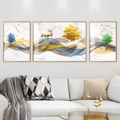 Modern Crystal Painting Set of 3 Style 17-Acrylic | Gloss Finish / H: 16 | L: 24 (Inch) x 2