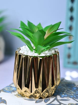 Golden Elegance - Zigzag Design Artificial Plant with Ceramic Pot
