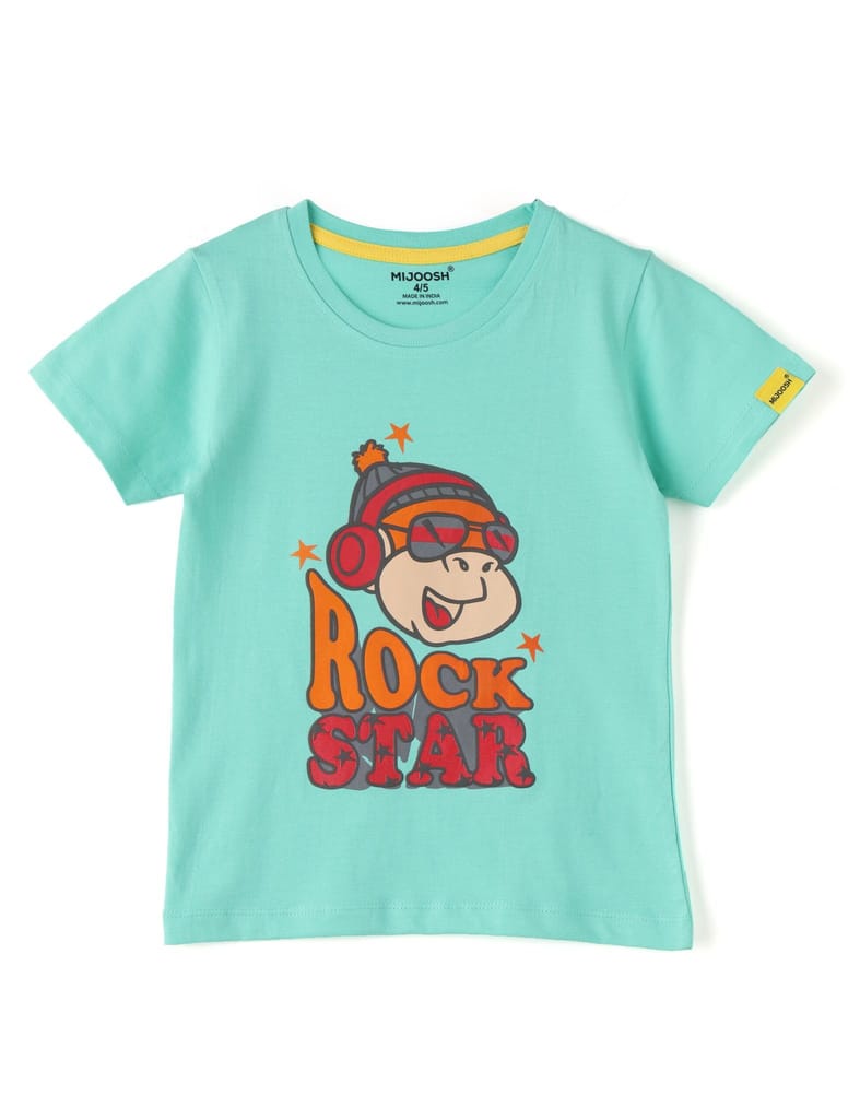 Sophisticated Kids Boys T shirt Cotton Biscay Green Rock Star 2025 at ShopCircuit | ONDC