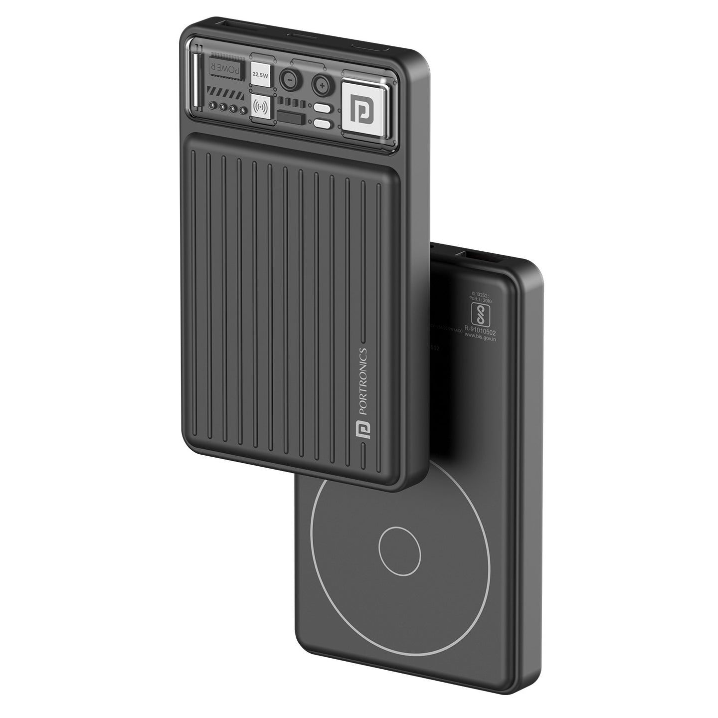Portronics Luxcell Wireless Mini 10000mAh Power Bank with Wireless Charging - Black