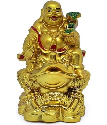 PAYSTORE Feng Shui Laughing Buddha With Money Frog On Bed Of Wealth For Money, Success And Happiness