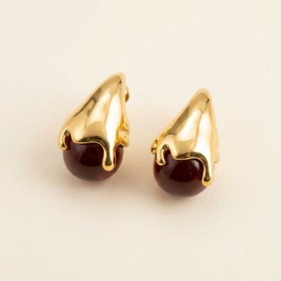 Golden Drip Teardrop Earrings - Maroon/Gold | Gold-Tone Anti-Tarnish Imitation Jewellery - Earrings | Buy online on ZillyBuy