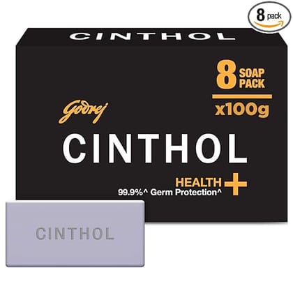 Cinthol Health Intense Deo Fragrance Bath Soap, 99.9% Germ Protection, 100 g (Pack of 8)