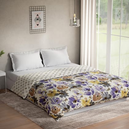 DDECOR - Optima Collection 100% Cotton Floral Pattern 136TC King Quilt |229 CM X 274 CM| - Purple