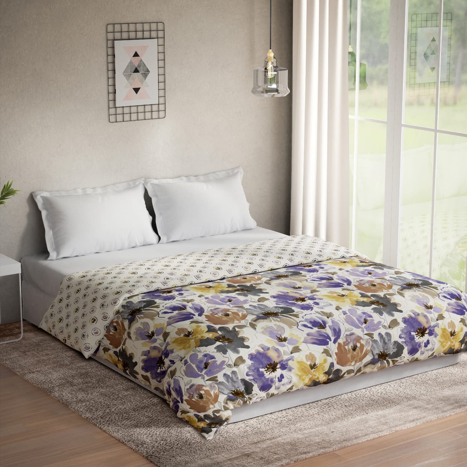 DDECOR - Optima Collection 100% Cotton Floral Pattern 136TC King Quilt |229 CM X 274 CM| - Purple