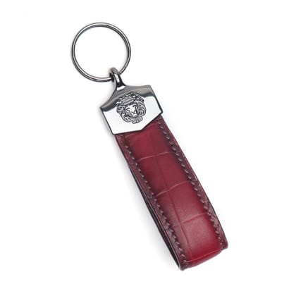 Wine Croco Textured Leather With Elegant Gold Mild Lion Logo Keychain By Brune & Bareskin-One