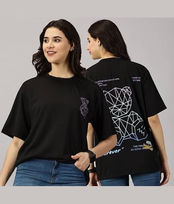RodZen Women Cotton Blend Printed Oversized Fit Round Neck T-Shirt ( Black )