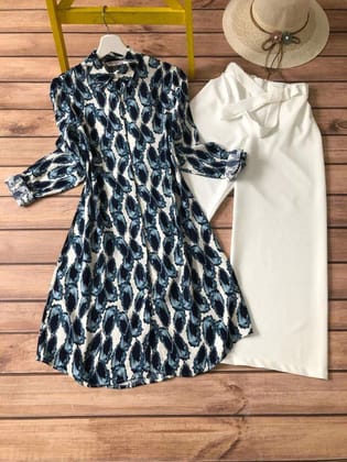 Modern Blue Ocean Floral Digital Printed Kurti with White Palazzo Designed by GlamaStitch-M