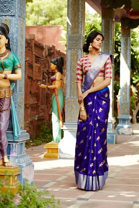 Beautiful Blue colored Designer Silk Printed Sari J-91