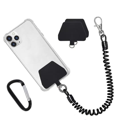 Zeitel® Phone Lanyard Tether with Patch Universal Stretchy Straps and Phone Case Anchor for Anti-Drop Outdoor Skiing Hiking Cycling Climbing Compatible for Pixel Most Smartphones iPhone Samsung Black