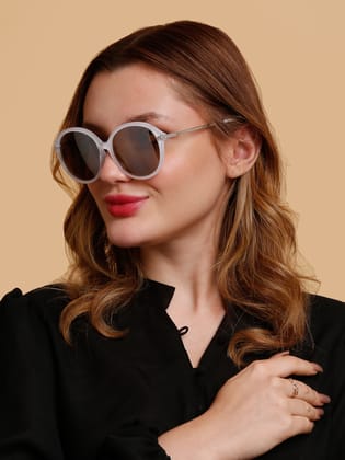 SUNNIES Large Full Frame Metal.Plastic Round Solid Polarized Women Sunglasses-SNS-11689-C049