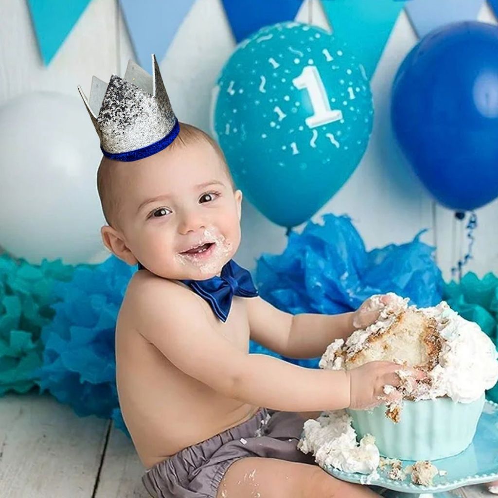 Kids Crown Silver Cap w/Pull Elastic & Customisable