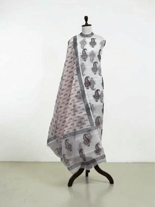 Handwoven Kota Doria Cotton Dress Material with Paisley Buti, Brick Red