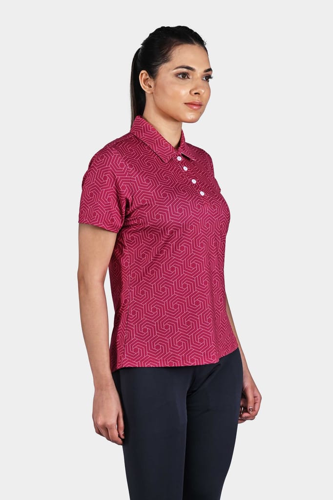Heavy Pink Geometric AH Women Polo Shirt
