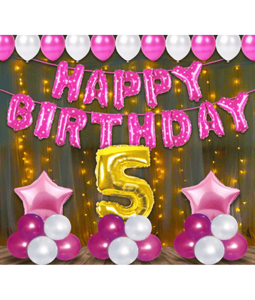 Jolly Party  5th Birthday Decoration Items For Girls With Fairy Light - 57Pcs Fourth Birthday Decoration - 4th Birthday Party Decorations,Birthday Decorations kit