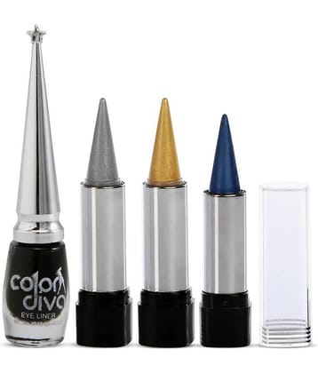 Color Diva Silver, Gold & Blue Kajal With Black Eyeliner GC591 Makeup Kit Pack of 4