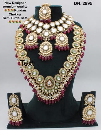 Kundan Stone Heavy Bridal Set – Majestic Elegance for Your Special Day-Maroon