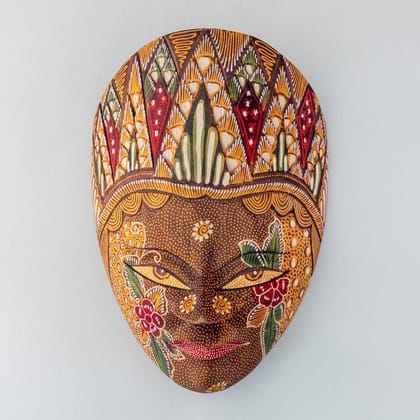 Eyaas Indonesian Batik Wooden Mask of Goddess Sita  11.5 x 8 Inches