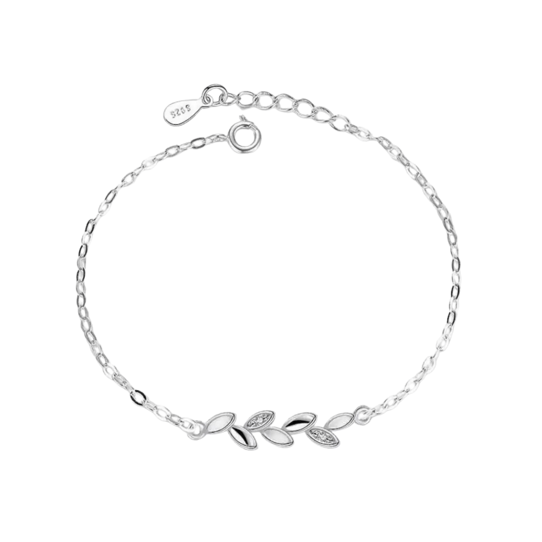 925 Sterling Silver Plated Adjustable Leaf Charm Crystal Bracelet for Women & Girls-Silver