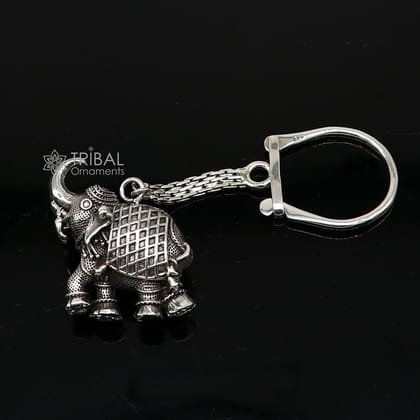 925 Sterling silver handmade unique vintage elephant design solid key chian, stylish royal gifting silver accessories unisex gift kch24