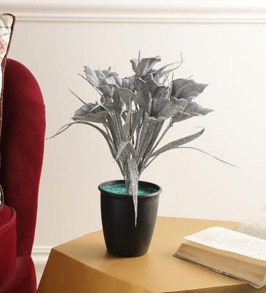 Foliyaj Spray Painted Silver Artificial Tulip Plant with Pot |Bonsai Tree|Artificial Flower|with Pot|Home D�cor for Living Room Home Office Shop|House|Gift|Decoration