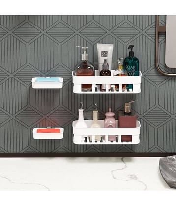 BLUE HOME AND KITCHEN Adhesive Plastic 2pc Wall Shelf & 2pc Soap Dish