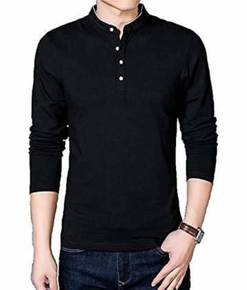 Alexender Cotton Blend Regular Fit Solid Full Sleeves Men's Mandarin Collar T-Shirt - Black ( Pack of 1 )