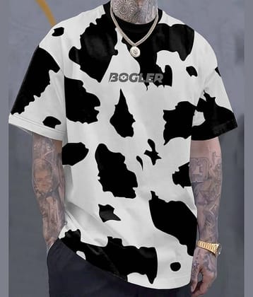 Eyebogler Cotton Blend Oversized Fit Printed Half Sleeves Men's Round T-Shirt - White ( Pack of 1 )