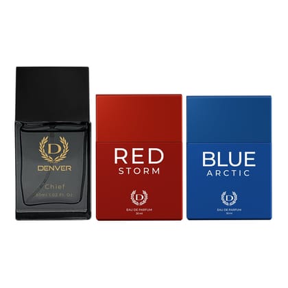 Denver Pack of 3 Perfumes (Chief + Red Storm + Blue Arctic) - 30ml Each Denver Pack of 3 Perfumes (Chief + Red Storm + Blue Arctic) - 30ml Each