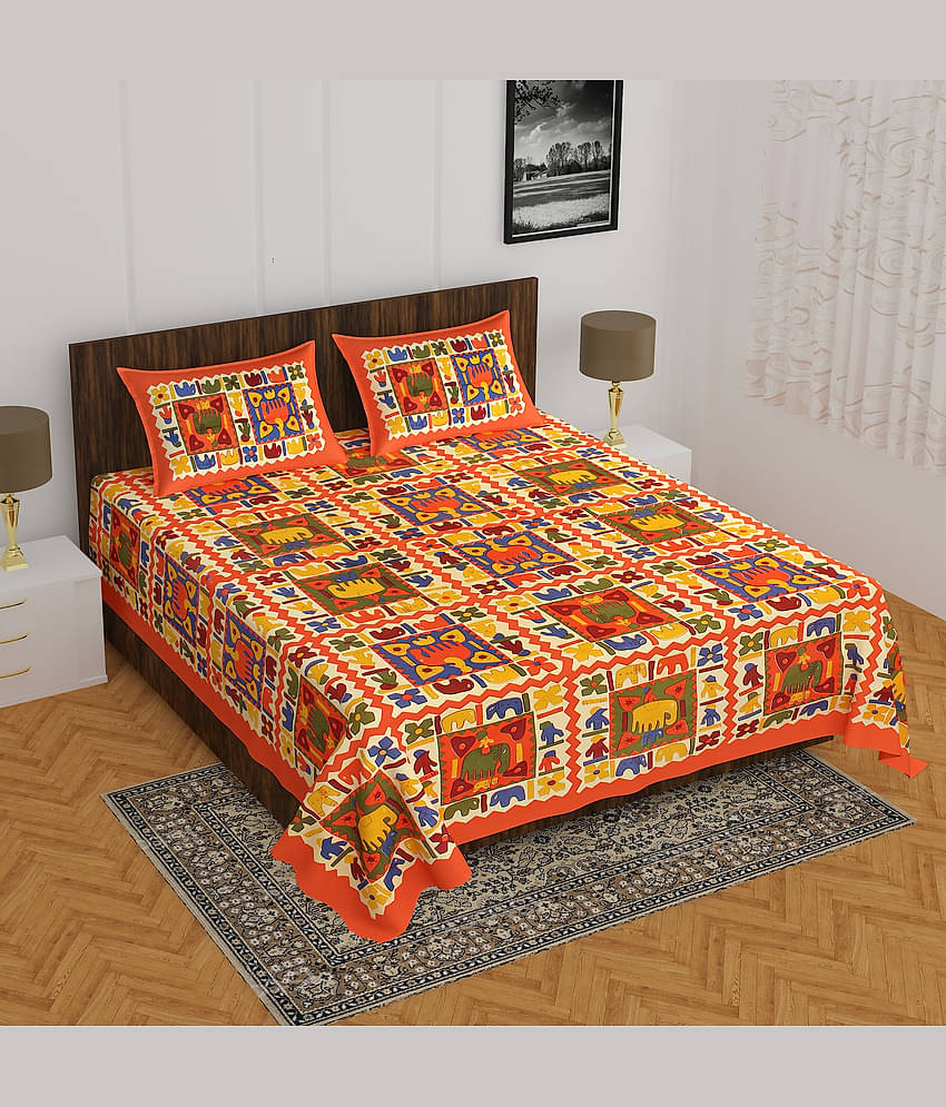 Cosito Cotton 1 Double Bedsheet with 2 Pillow Covers ( Multicolor )