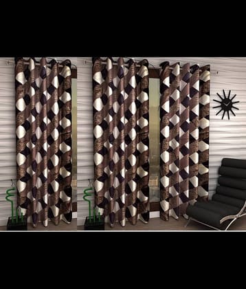 N2C Home Floral Semi-Transparent Eyelet Curtain 7 ft ( Pack of 3 ) - Brown