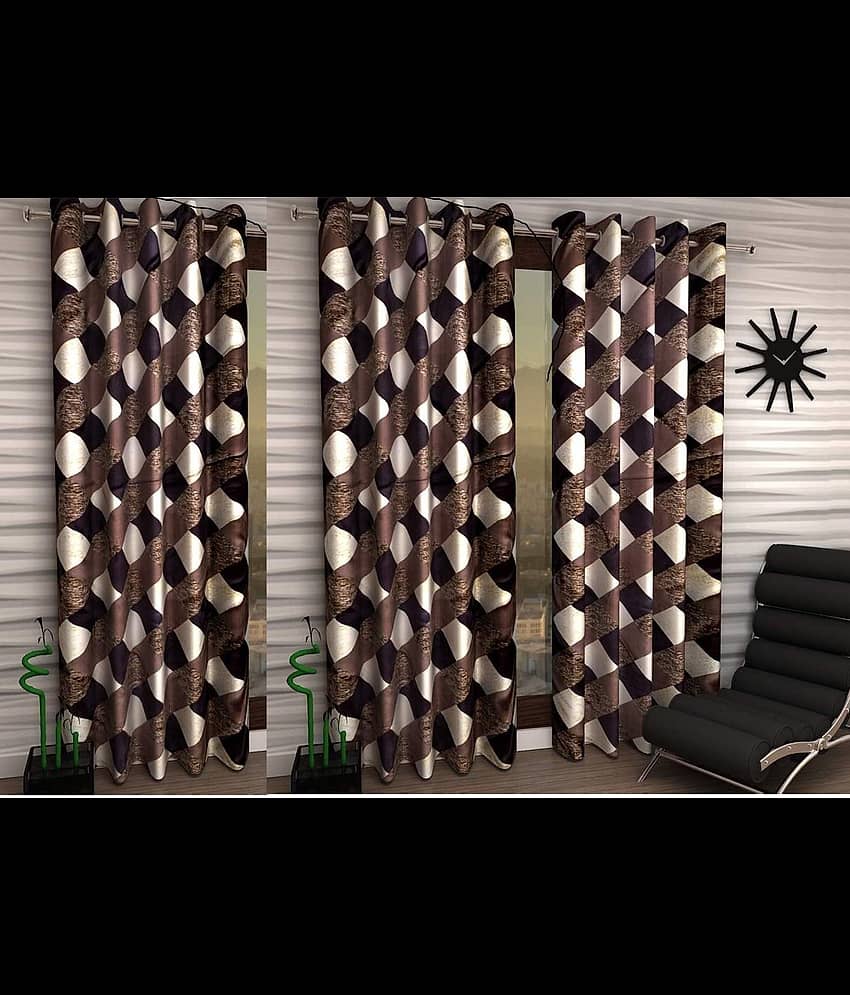 N2C Home Floral Semi-Transparent Eyelet Curtain 7 ft ( Pack of 3 ) - Brown