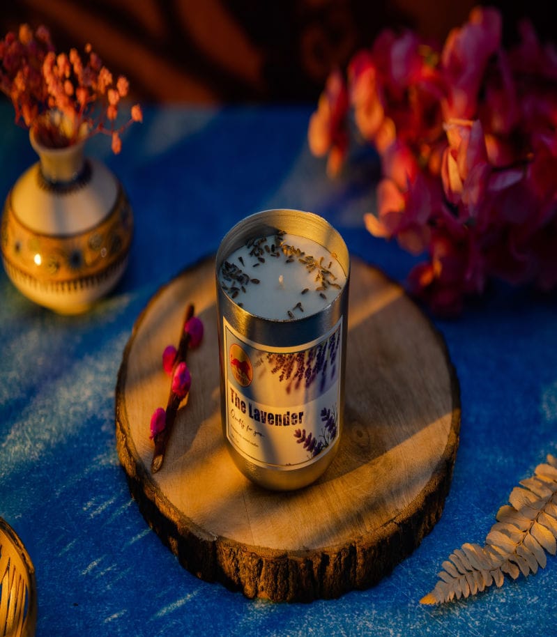 Calming Lavender Aroma Candle In Silver Jar