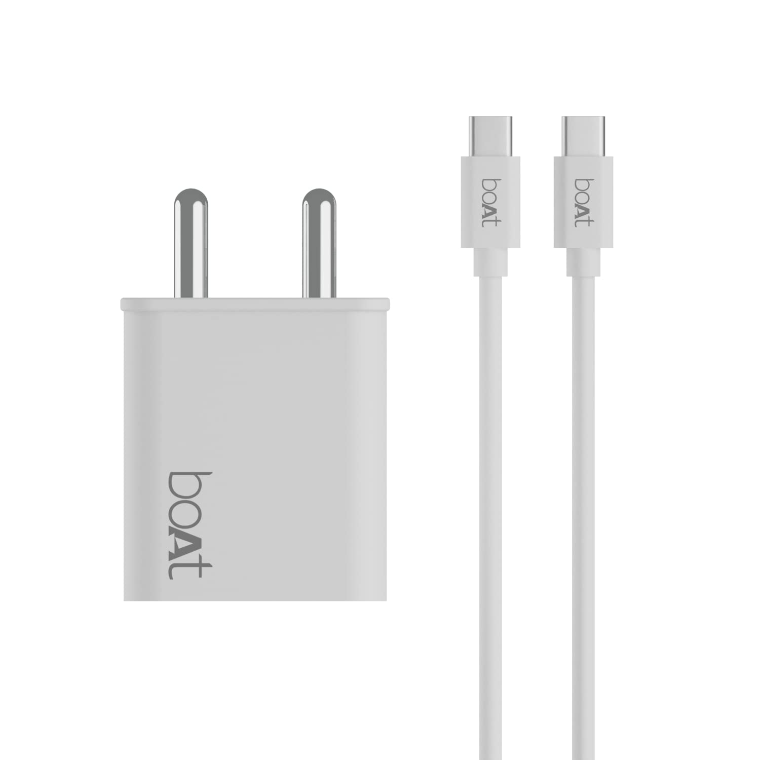 boAt WCDV 22.5W Dual Port Fast Charger, Overheat/Overcharge Protection, Auto Detection for Samsung, Xiaomi & Android Users with Type C to Type C Cable (White)