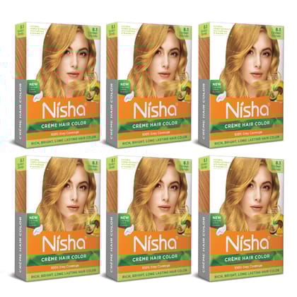 Nisha Creme Hair Color Golden Blonde 40g Pack of 6, Permanent Hair Colour for Women Men, 100% Grey Coverage