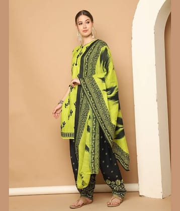 wonder weave Women Cotton Blend Printed Straight Kurti With Patiala Salwar ( Yellow )