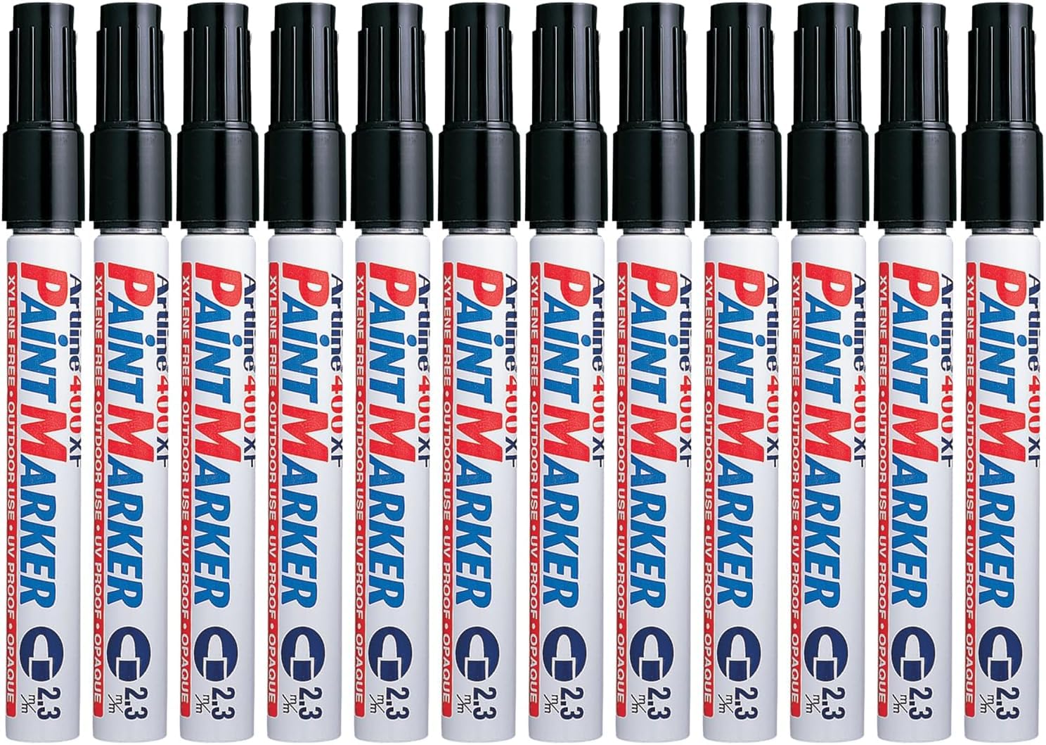 Artline 400XF Paint Markers for Wood, Plastic, and Canvas, The Ideal Waterproof Marker for Indoor/Outdoor Applications, Opaque Permanent Markers with 2.3 mm Bullet Tip, Black, Pack of 10