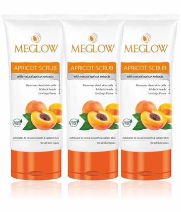 Meglow Apricot Scrub Enriched with Natural Apricot Extracts, Vitamin E 70g Each ( Pack of 3)